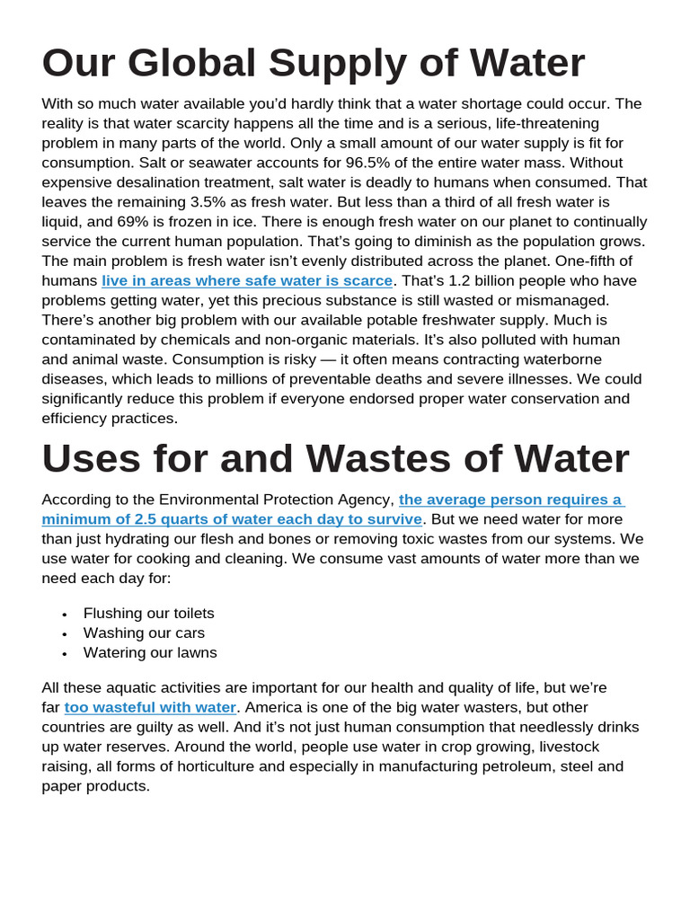 Global Water Supply and Consumption Issues | PDF | Water | Water ...