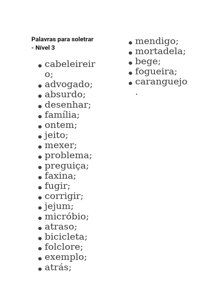 Palavras para Soletrar: Níveis 3 e 4 | PDF