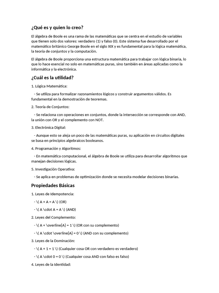 Matematica Boole | PDF | Álgebra de Boole | Enseñanza de matemática