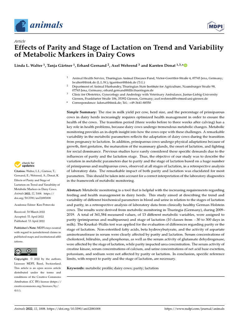 Effects of Parity and Stage of Lactation On Trend | PDF | Dairy Cattle ...