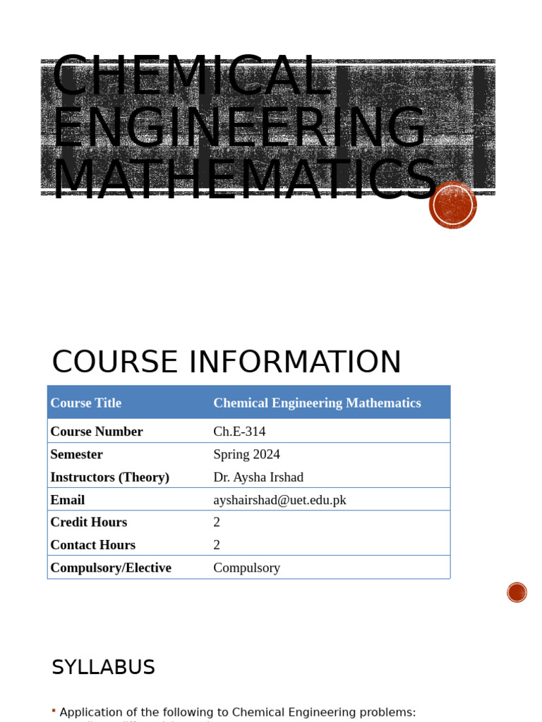 Chemical Engineering Mathematics Course | PDF | Equations | Mathematics