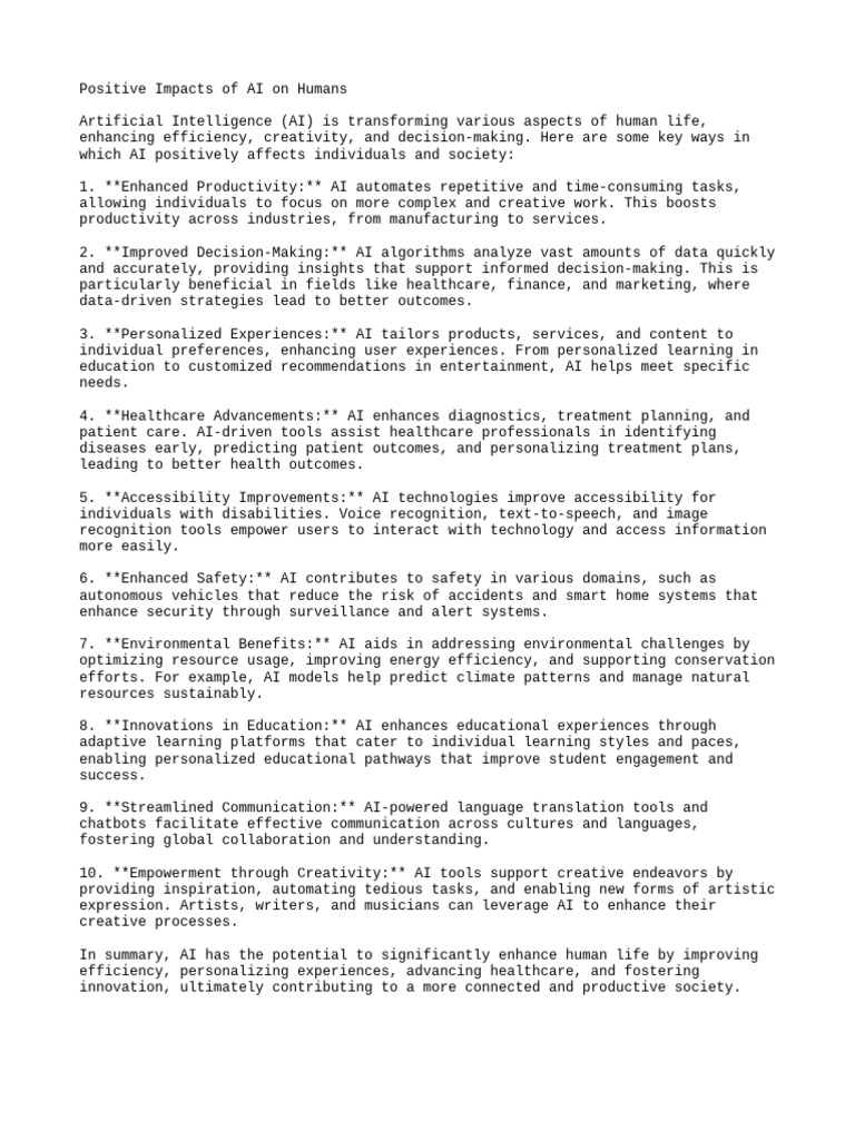 Positive Impacts of AI on Society | PDF | Artificial Intelligence ...