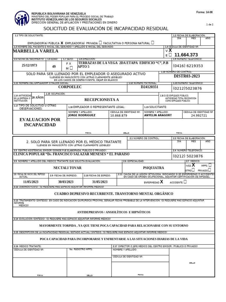 Solicitud de Evaluación de Incapacidad | PDF | Documento de identidad ...