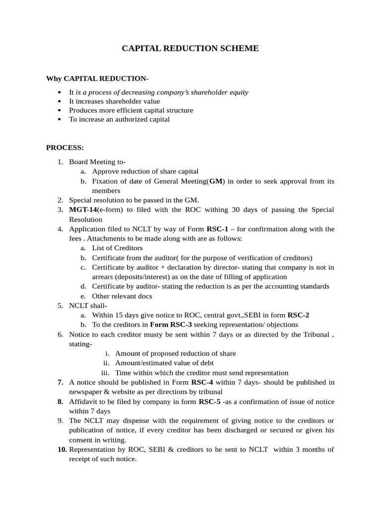 Capital Reduction Scheme Process | PDF | Corporations | Business