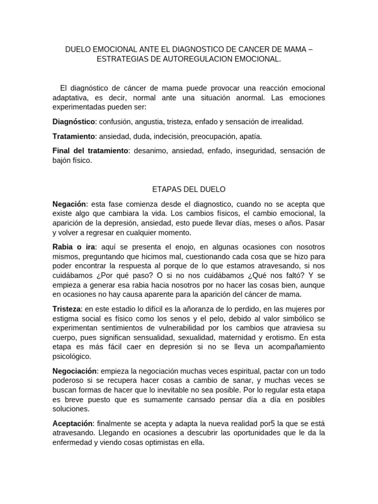 Duelo Emocional Ante El Diagnostico de Cancer de Mama | PDF | Las ...