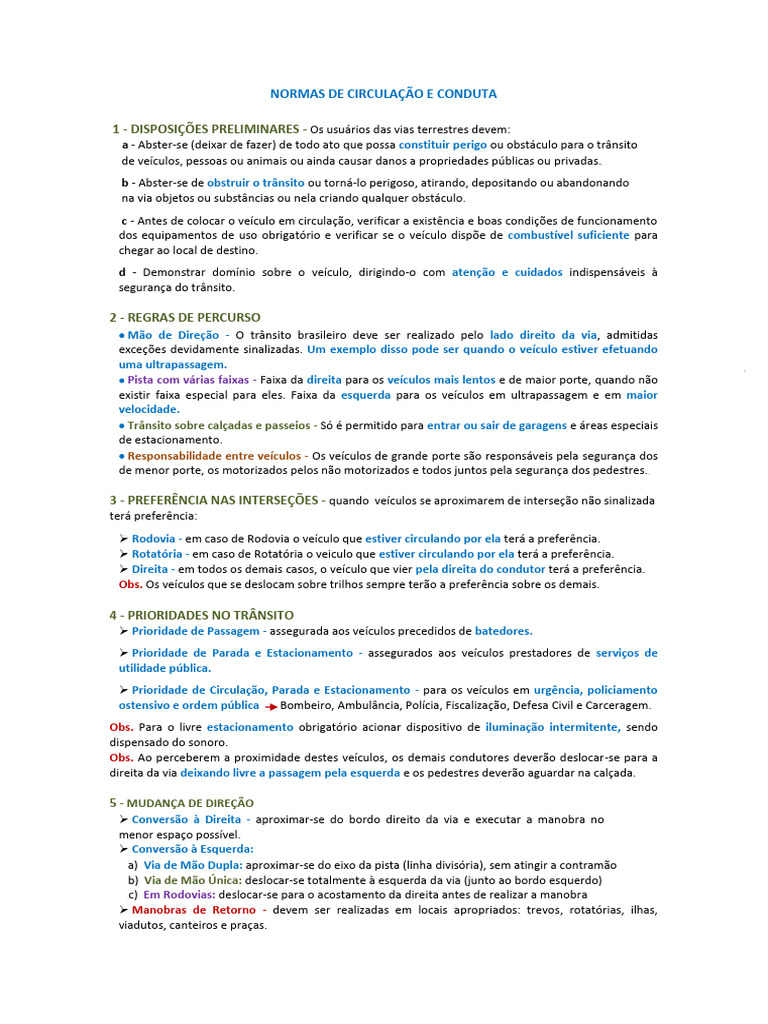 Normas de Circulação e Conduta no Trânsito | PDF | Tráfego | Pedestre