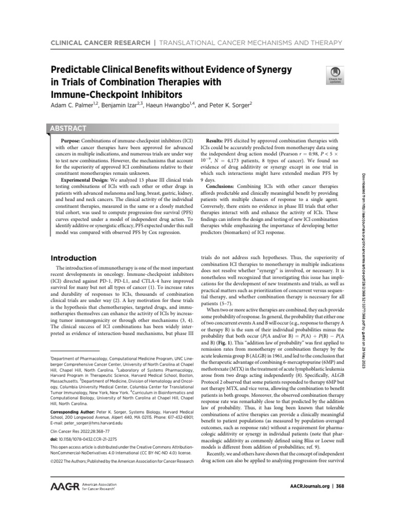 Predictable Clinical Benefits Without Evidence of Synergy | PDF ...