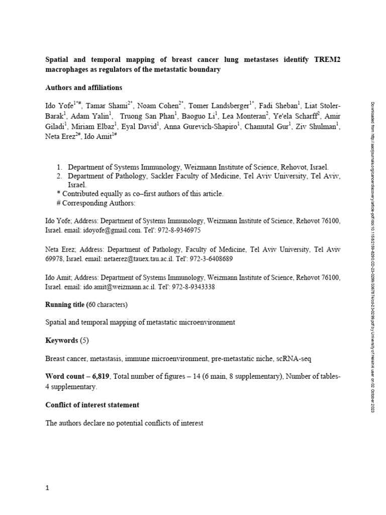 Spatial and Temporal Mapping of Breast Cancer Lung Metastases Identify ...