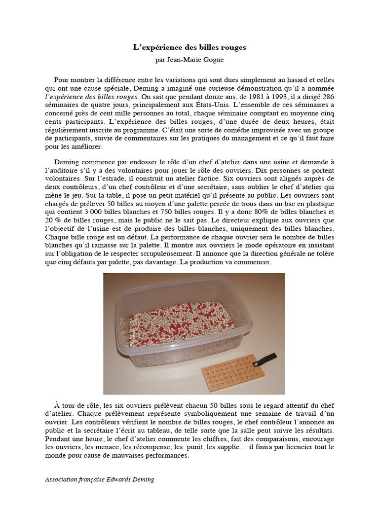 L'expérience des billes rouges de Deming | PDF
