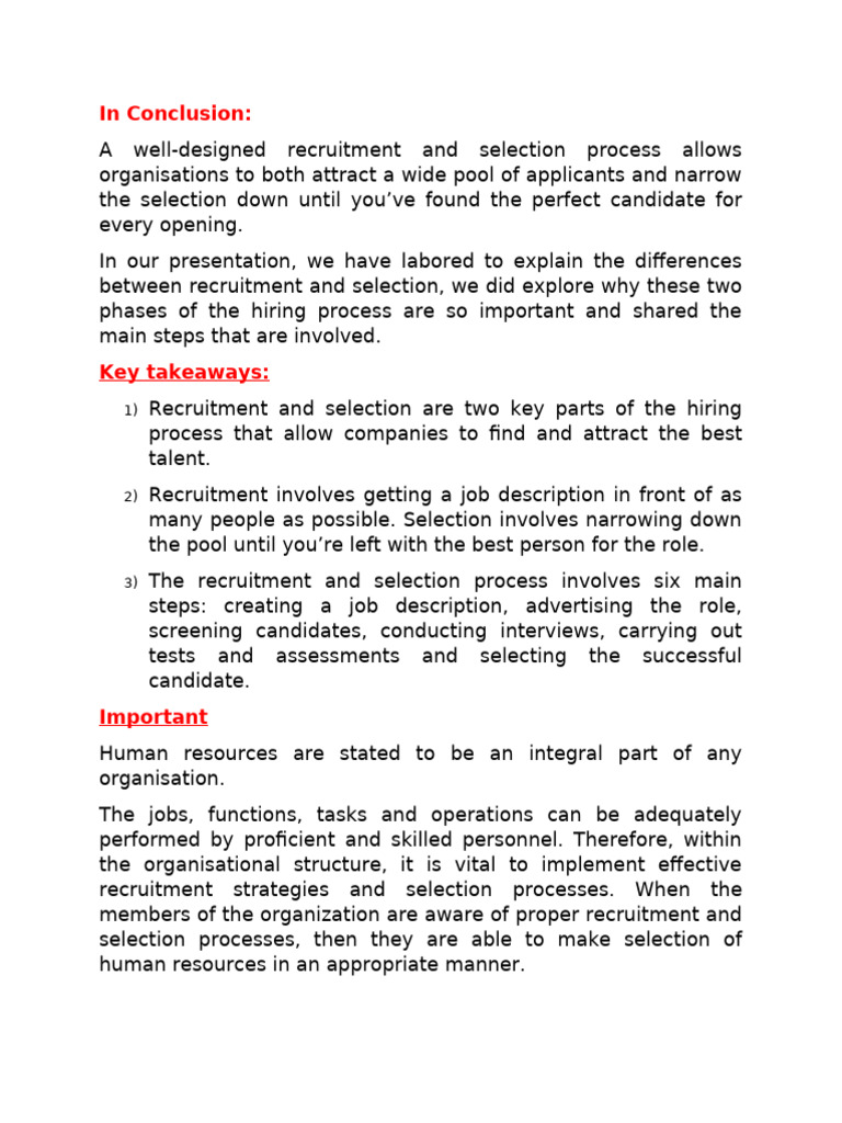 Recruitment and Selection Process Summary | PDF | Recruitment | Psychology