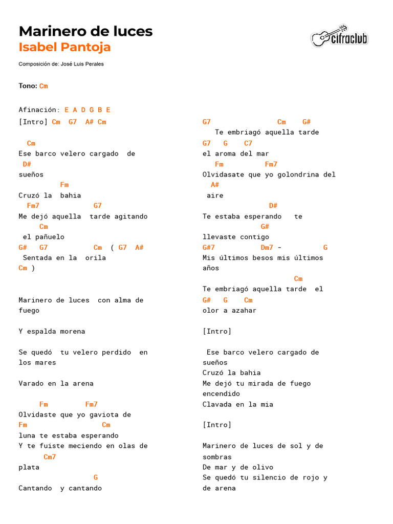 Cifra Club - Isabel Pantoja - Marinero de Luces | PDF
