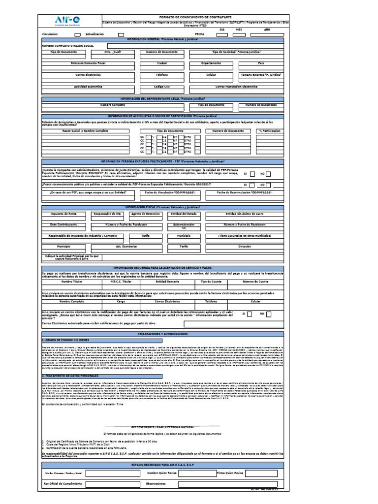 AC.MP.MA.10-FO.01 Formato de Conocimiento de Contraparte | PDF ...