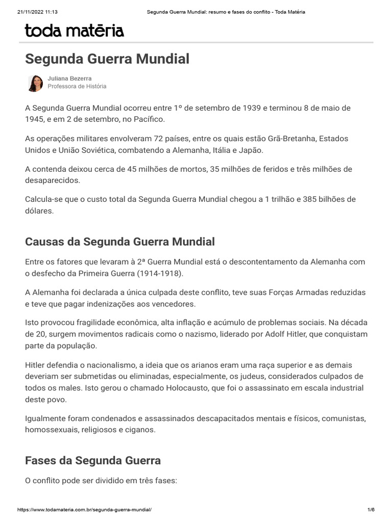 Segunda Guerra Mundial - Resumo e Fases Do Conflito - Toda Matéria ...