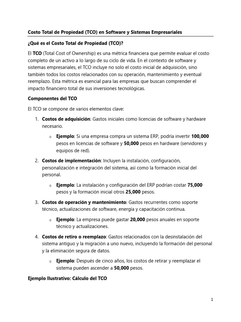 Costo Total de Propiedad en Software | PDF | Costo total de la ...