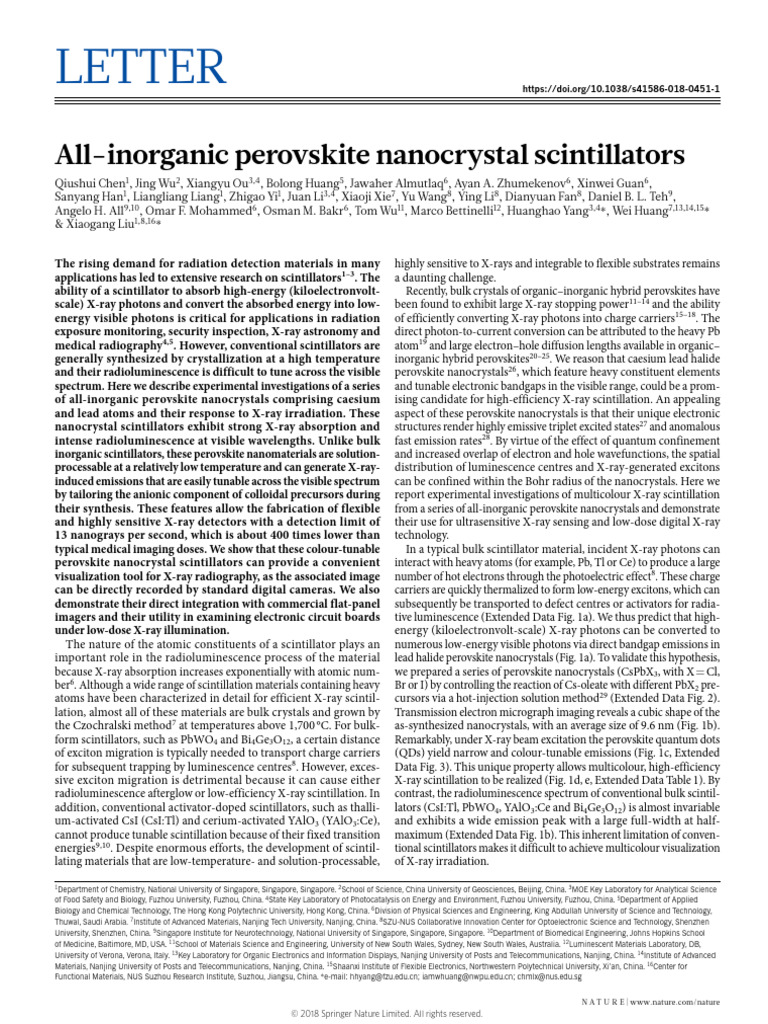 All Inorganic Perovskite Nanocrystal Sci | PDF | X Ray | Photoelectric ...