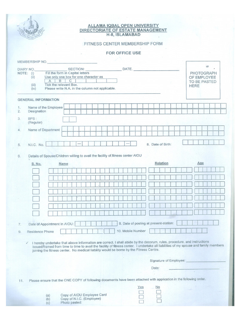 Registration Form Fitness | PDF