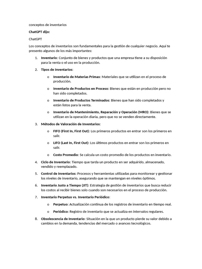 Conceptos Clave de Inventarios Empresariales | PDF | Negocios | Informática