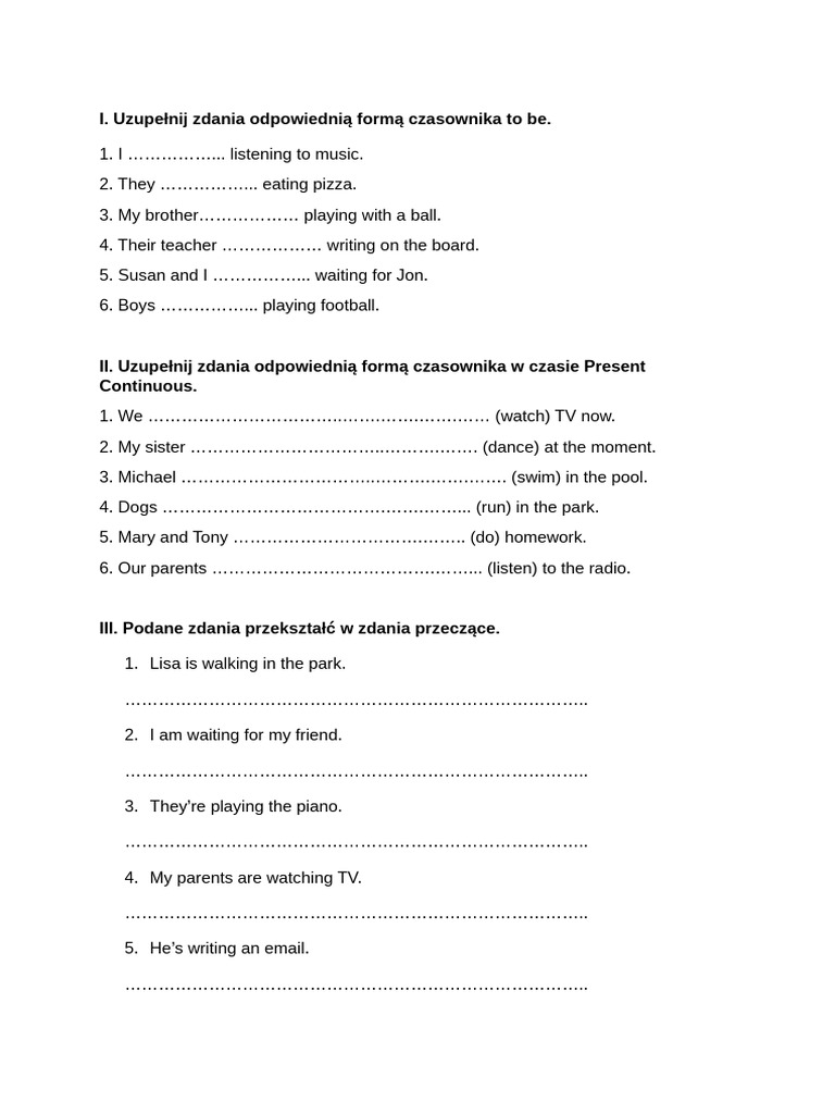 Ejercicios de Present Continuous en inglés | PDF