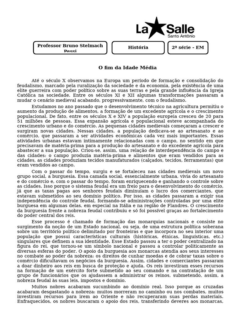O Fim da Idade Média e do Feudalismo | PDF | Feudalismo | Nobreza