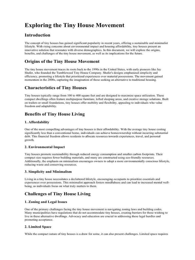 Benefits and Challenges of Tiny Houses | PDF | Economy And The ...