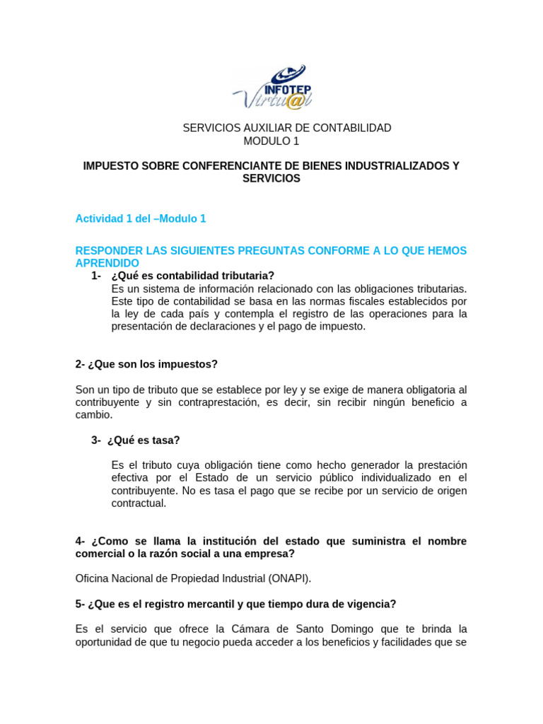 Actividad Modulo 1 Del Modulo 1 Pdf Contribuyente Impuestos