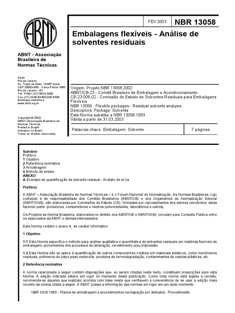 NBR 13058. Embalajes Flexibles PDF | PDF | Temperatura | Cromatografia ...