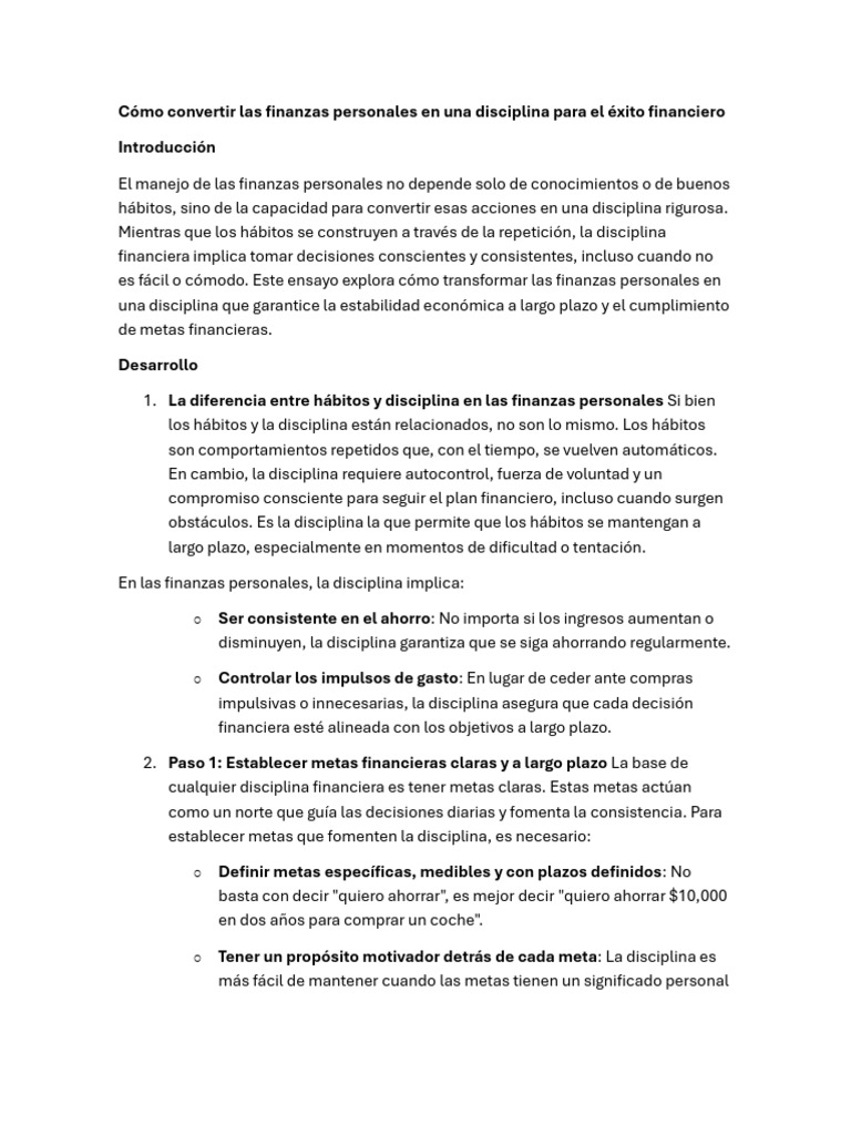 Cómo Convertir Las Finanzas Personales en Una Disciplina para El Éxito ...
