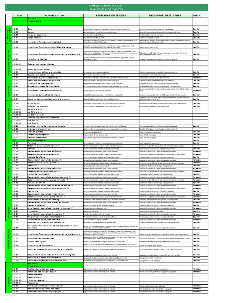Plan de Cuentas Empresa XYZ SA | PDF | Pagos | Bancos