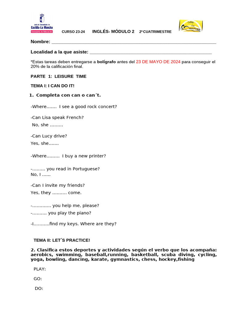Modulo 2. Tareas Ingles | PDF