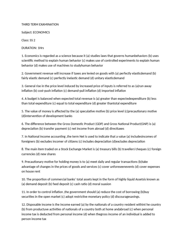 Three Term Examination SS2 | PDF | Inflation | Taxes