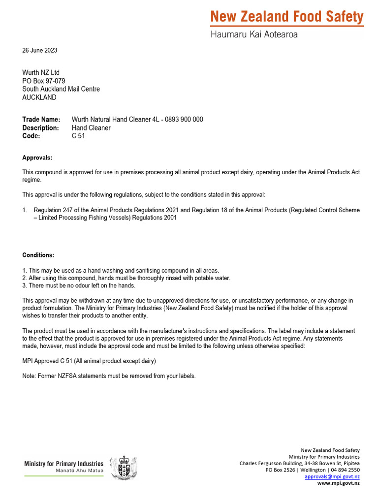 MPI Approval for Wurth Hand Cleaner | PDF