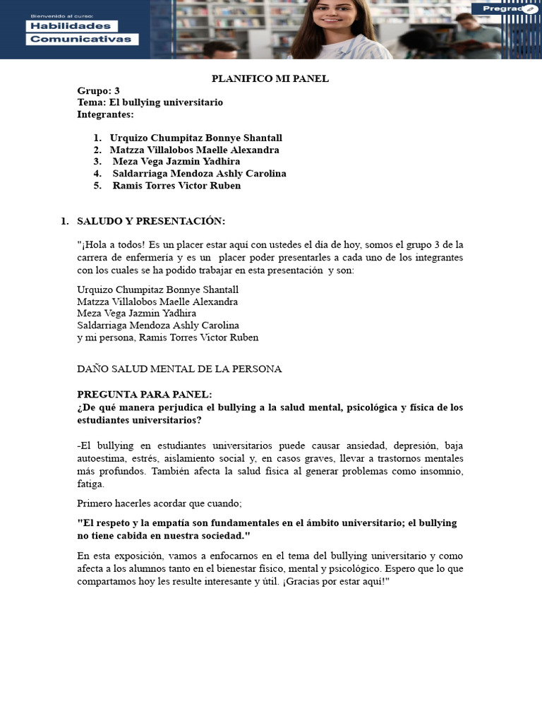 FORMATO+DE+PLANIFICACIÓN+DE+PANEL+ (1) Docx+ | PDF | Acoso cibernético ...