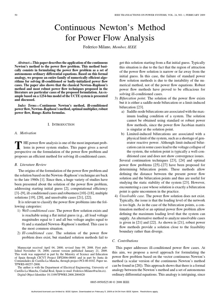 Continuous Newton's Method For Power Flow Analysis | PDF | Numerical ...