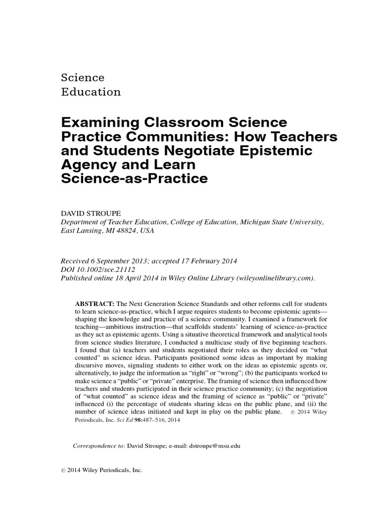 Stroupe, 2014 | PDF | Science | Teachers