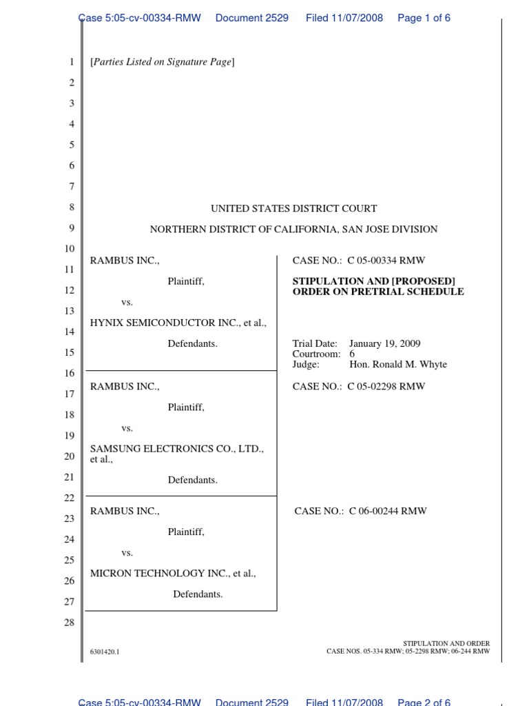 Stipulation and (Proposed) Order On Pretrial Schedule | PDF | Daubert ...