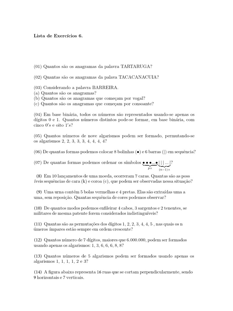 Lista 6 Combinatória | PDF