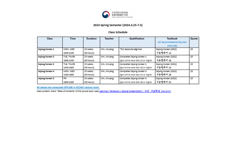Jinryang's M92 Class Timetable 2024 | PDF