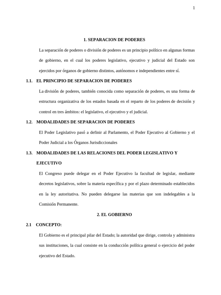 Separación de Poderes y Formas de Gobierno | PDF | Gobierno ...