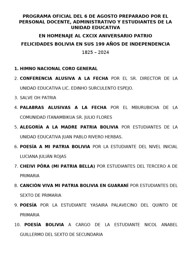 Programa Oficial 6 de Agosto 2024 | PDF | Estudios de idiomas extranjeros