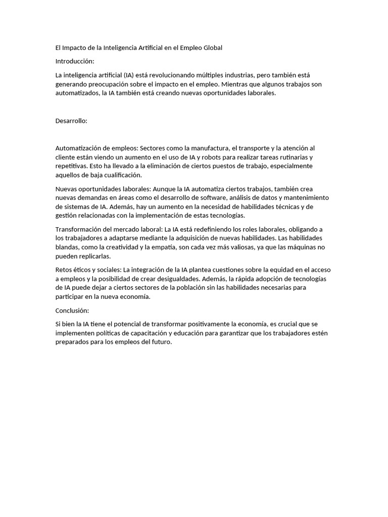 Impacto de la IA en el Empleo Global | PDF