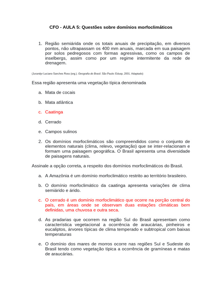 Questões sobre Domínios Morfoclimáticos | PDF | Brasil | Florestas