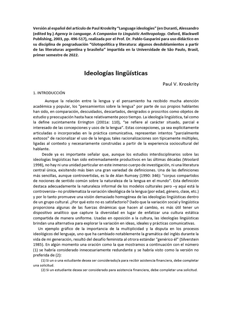 1.2.2. KROSKRITY, P. (2004) - Language Ideologies | PDF | Lingüística ...