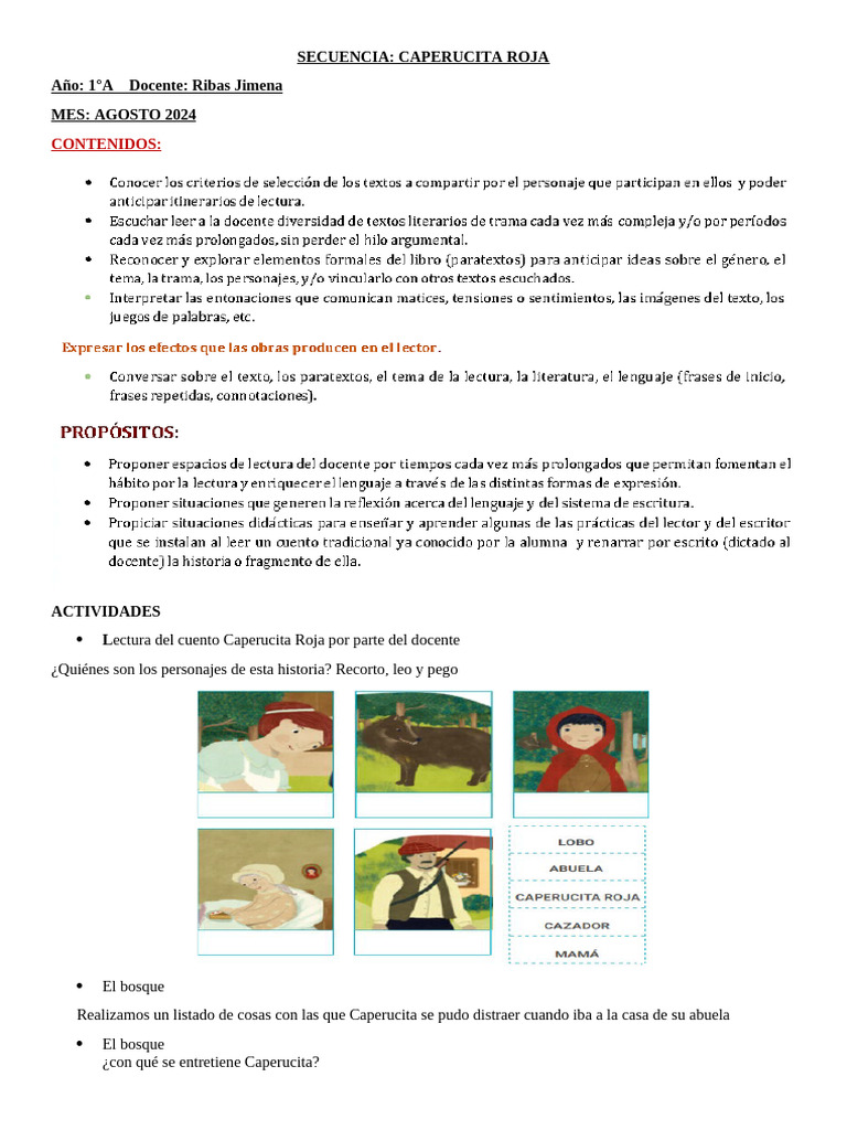 Actividades de Caperucita y Materiales | PDF | Caperucita Roja