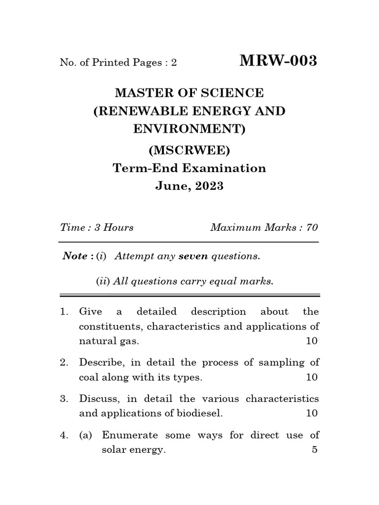Renewable Energy Systems Exam Guide | PDF