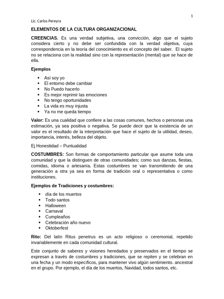 Elementos de La Cultura Organizacional | PDF | Tradiciones | Business