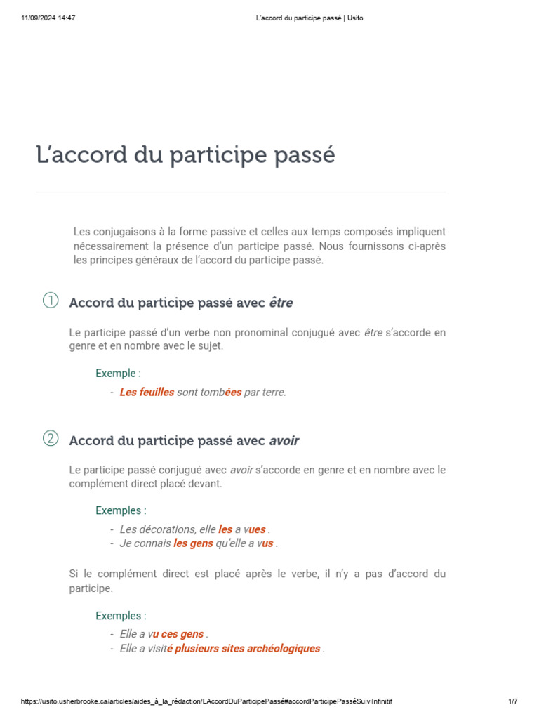 Accord du participe passé en français | PDF | Verbe | Sujet (Grammaire)