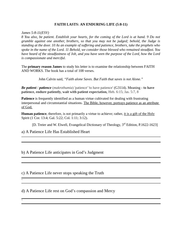 James 5.8-11 Outline | PDF