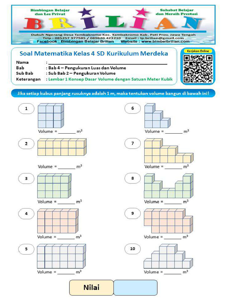 Soal Matematika Kelas 4 SD Bab 4 Volume Meter Kubik Level 1 | PDF