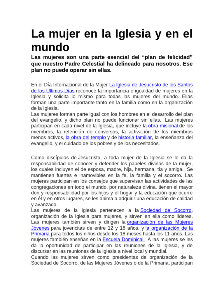 Mujeres en la Iglesia y su rol vital | PDF | Amor | Dios el padre