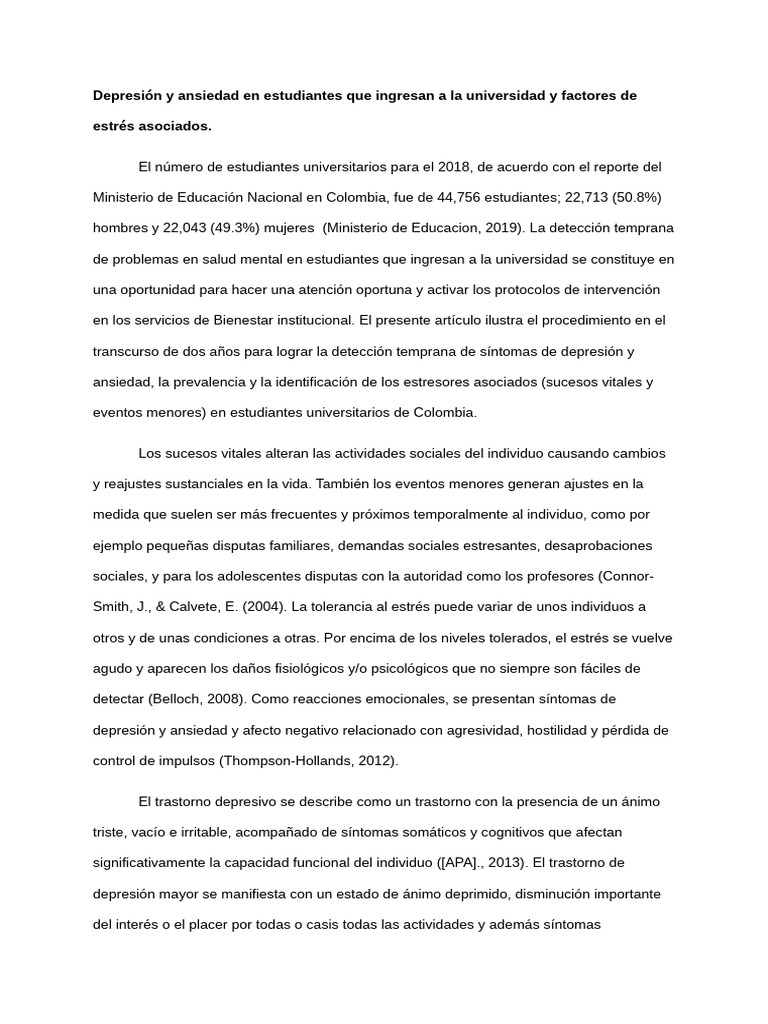 Depresión y ansiedad en estudiantes universitarios | PDF | Ansiedad ...